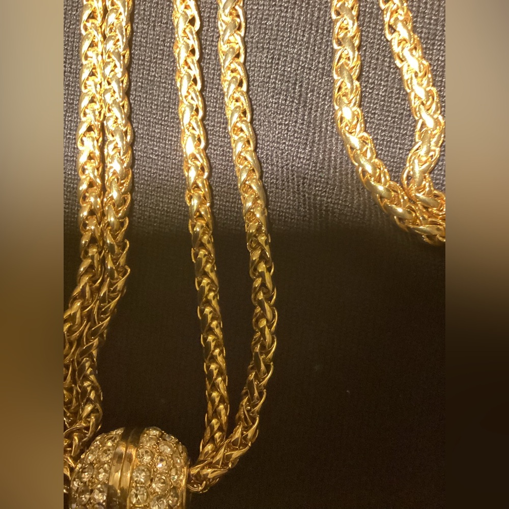 Elegant Double Strand FauxNecklace with Crystal Sphere 14” down - Picture 8 of 12